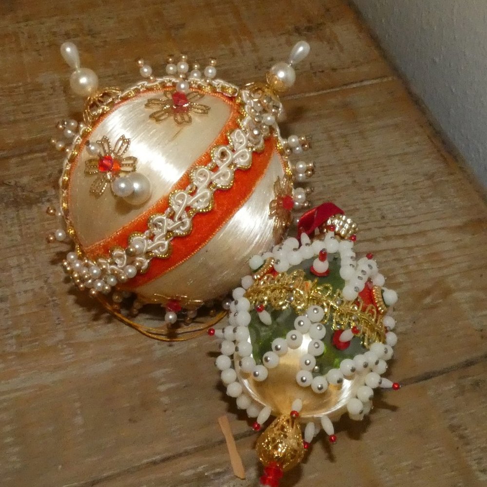 Vintage 60's Handmade Sequence Beaded Ornaments, Beaded Straight Pin Ornaments
